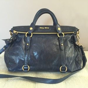 Authentic Miu Miu classic bow satchel in Navy blue